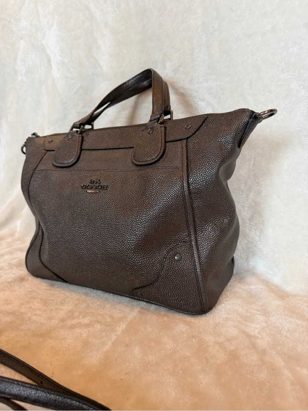 Coach Dark Brown Pebbled Leather Satchel with Removable Strap